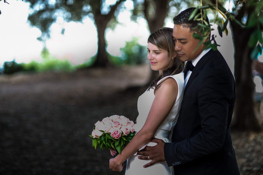 the romantic pose with the couple embracing each other