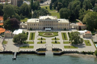 view from a drone on Villa Olmo