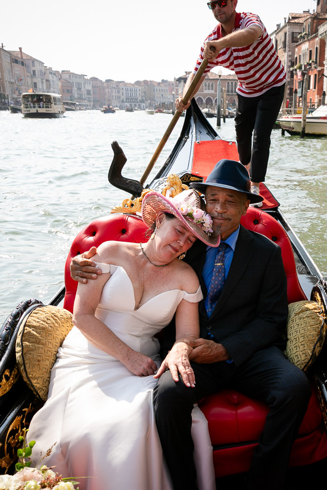 The couple enjoying the moment in the gondola just before the ceremony