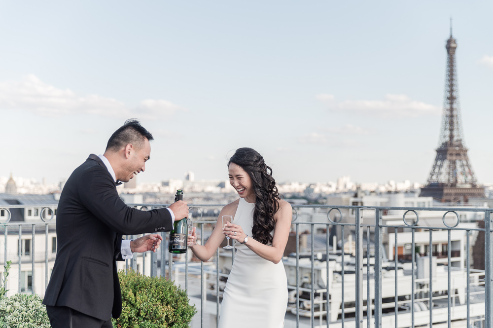 a funny moment with the Champagne, the couple is laughing