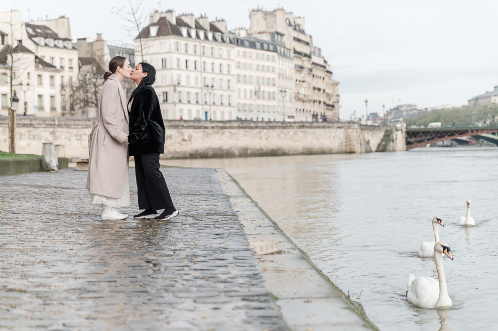 nearby the Notre Dame cathedral, walking on the bank