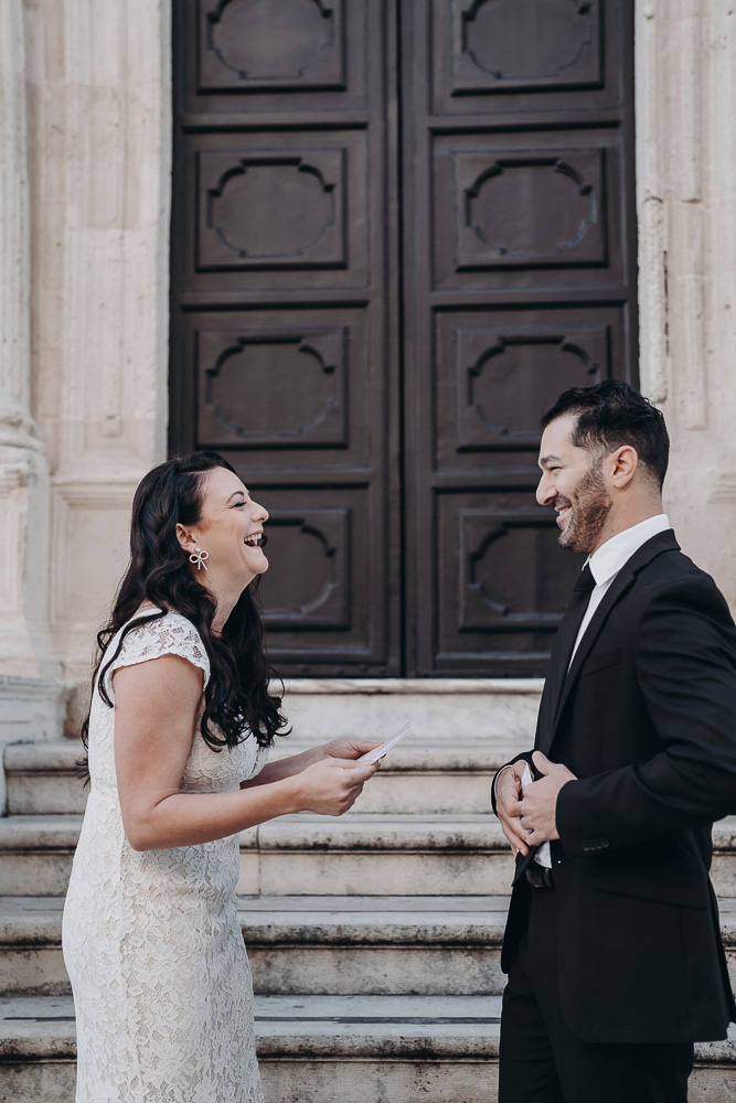 The bride laugh during the exchange of vows