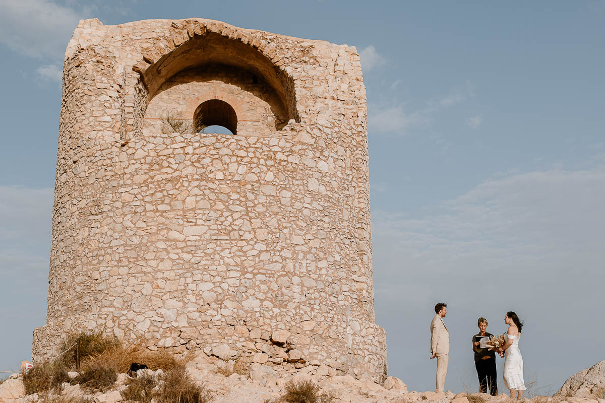 A great ruin for a ceremony in Sicily, the couple and the celebrant stands on the cliff