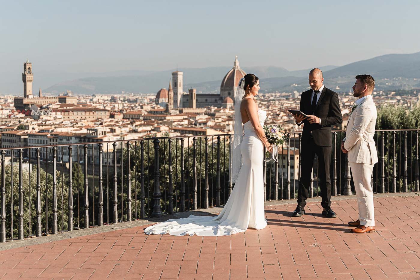 bride and groom during the ceremony at Belvedere Franco Zefirelli