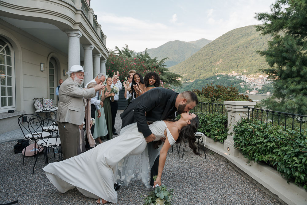 The final kiss after the ceremony in Lake como for a micro wedding in a private venue