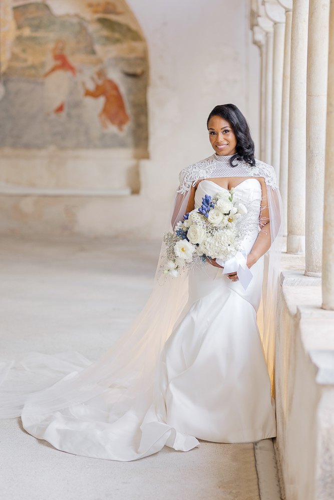 The beautiful bride posing at the venue for the wedding